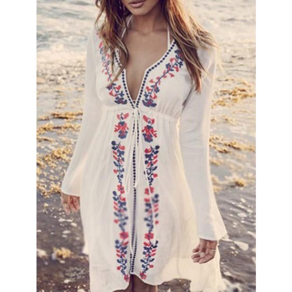 Lovestitch White Embroidered Tie-Front Dress Women's Size Small